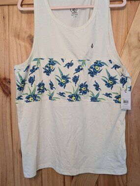 Volcom White Floral Tank Top Size L NWT
